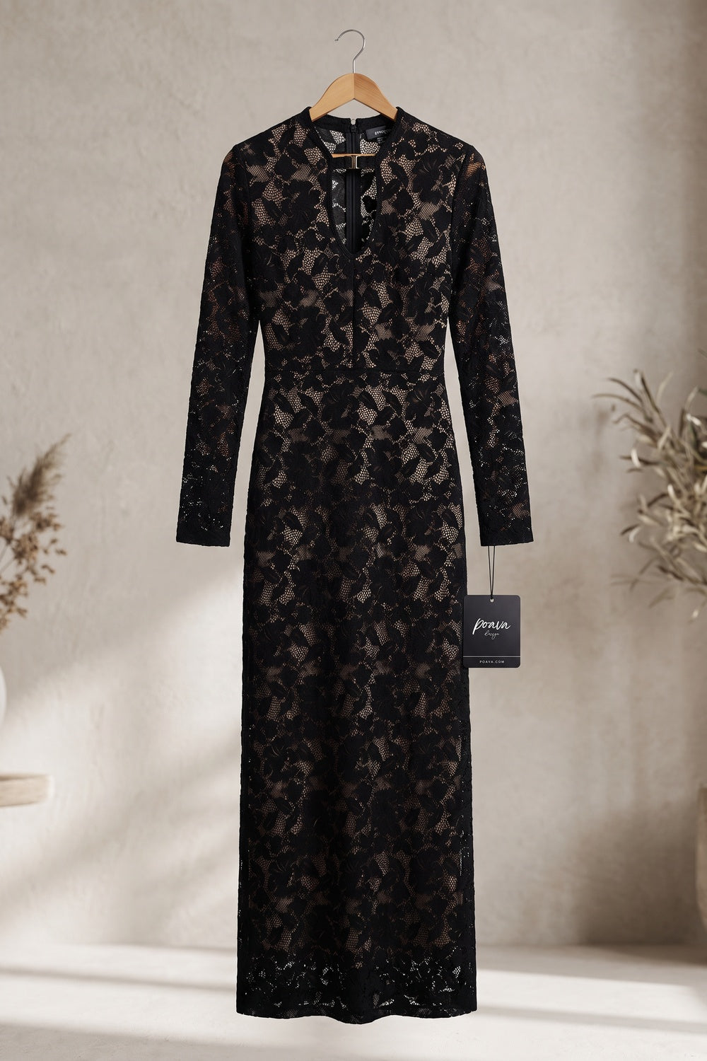 Black Floral Lace Column Gown black floral lace gown - product view 2