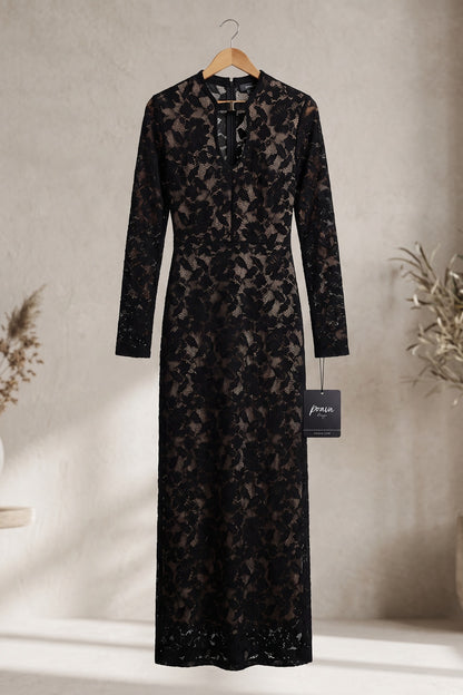 Black Floral Lace Column Gown black floral lace gown - product view 2