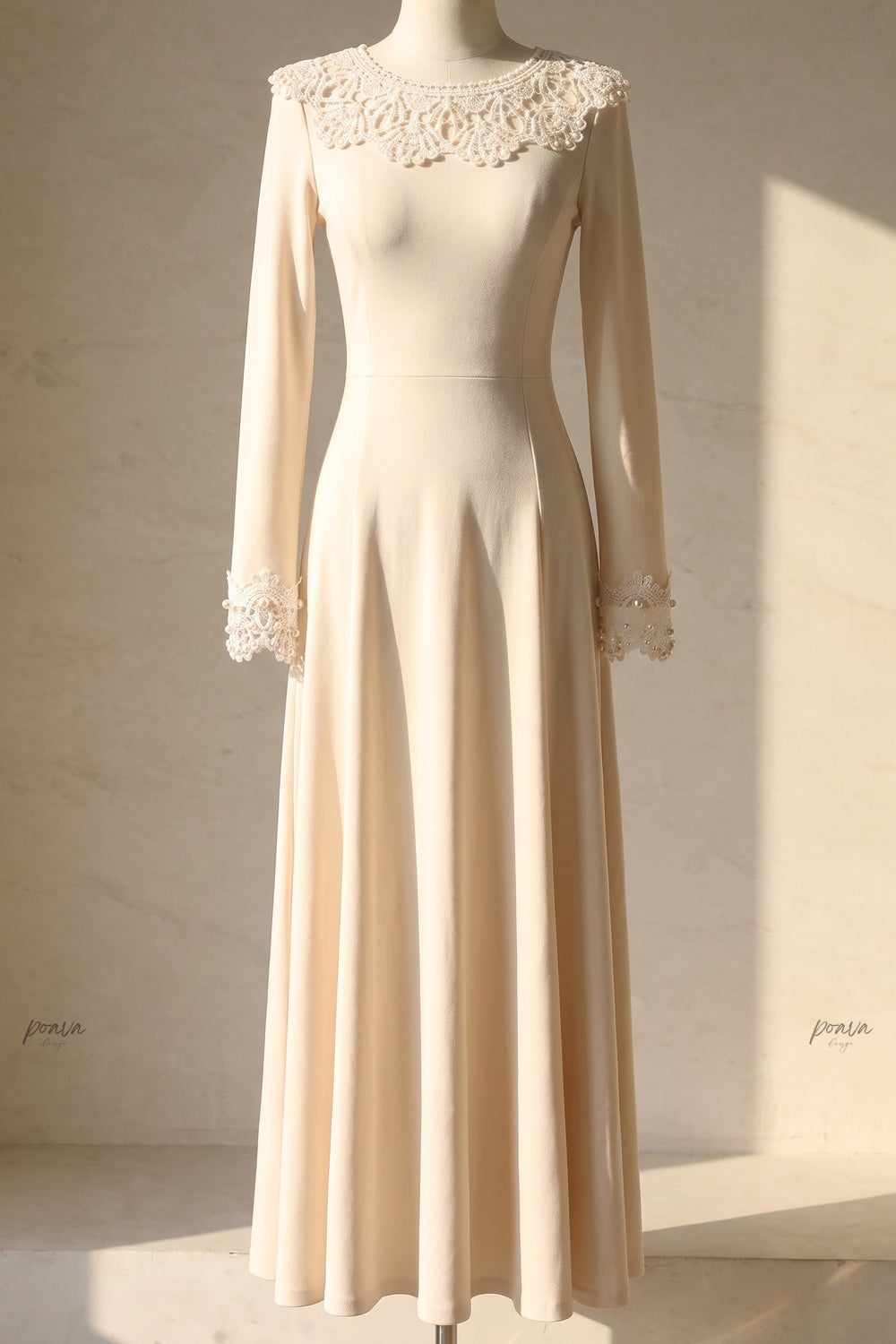 Cream Fine Knit Jersey Fit-and-Flare Dress cream fine knit jersey dress - product view 2