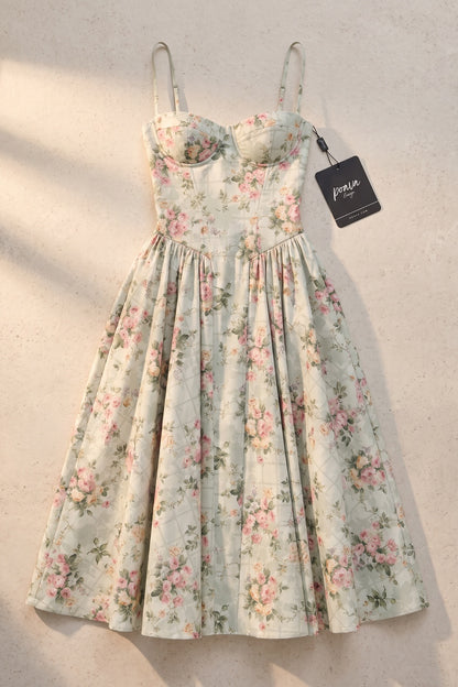 Pale Sage Green Structured Woven Cotton or Jacquard Fit-and-Flare Dress pale sage green structured woven cotton or jacquard dress - product view 2