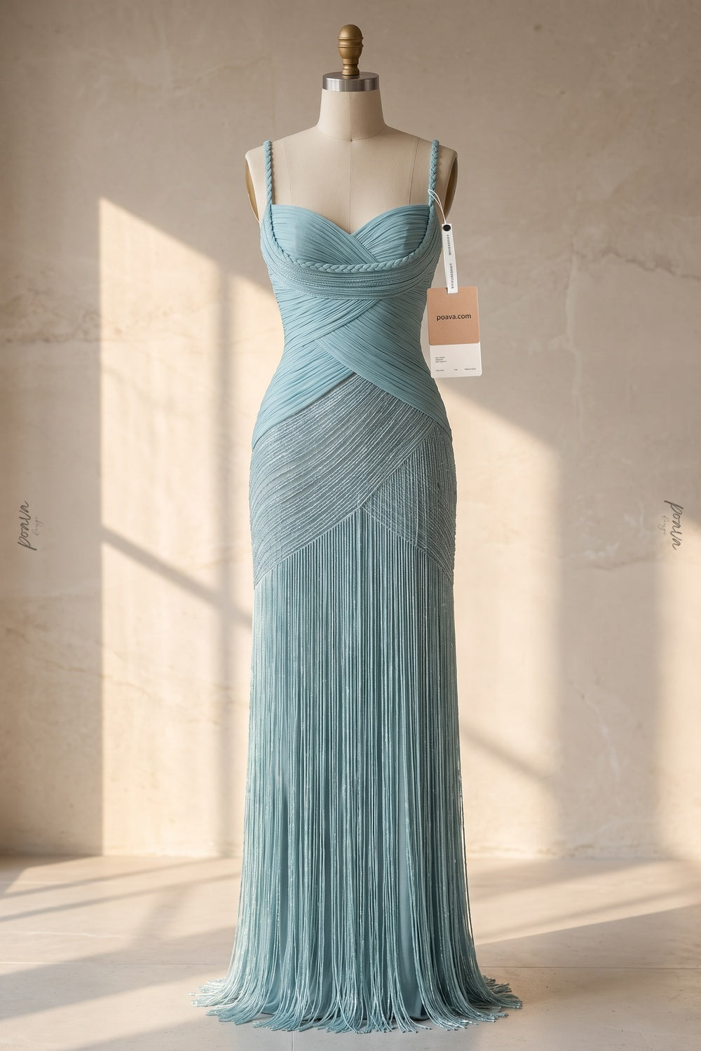 Light Blue Crepe Mermaid Column Gown light blue crepe gown - product view 2