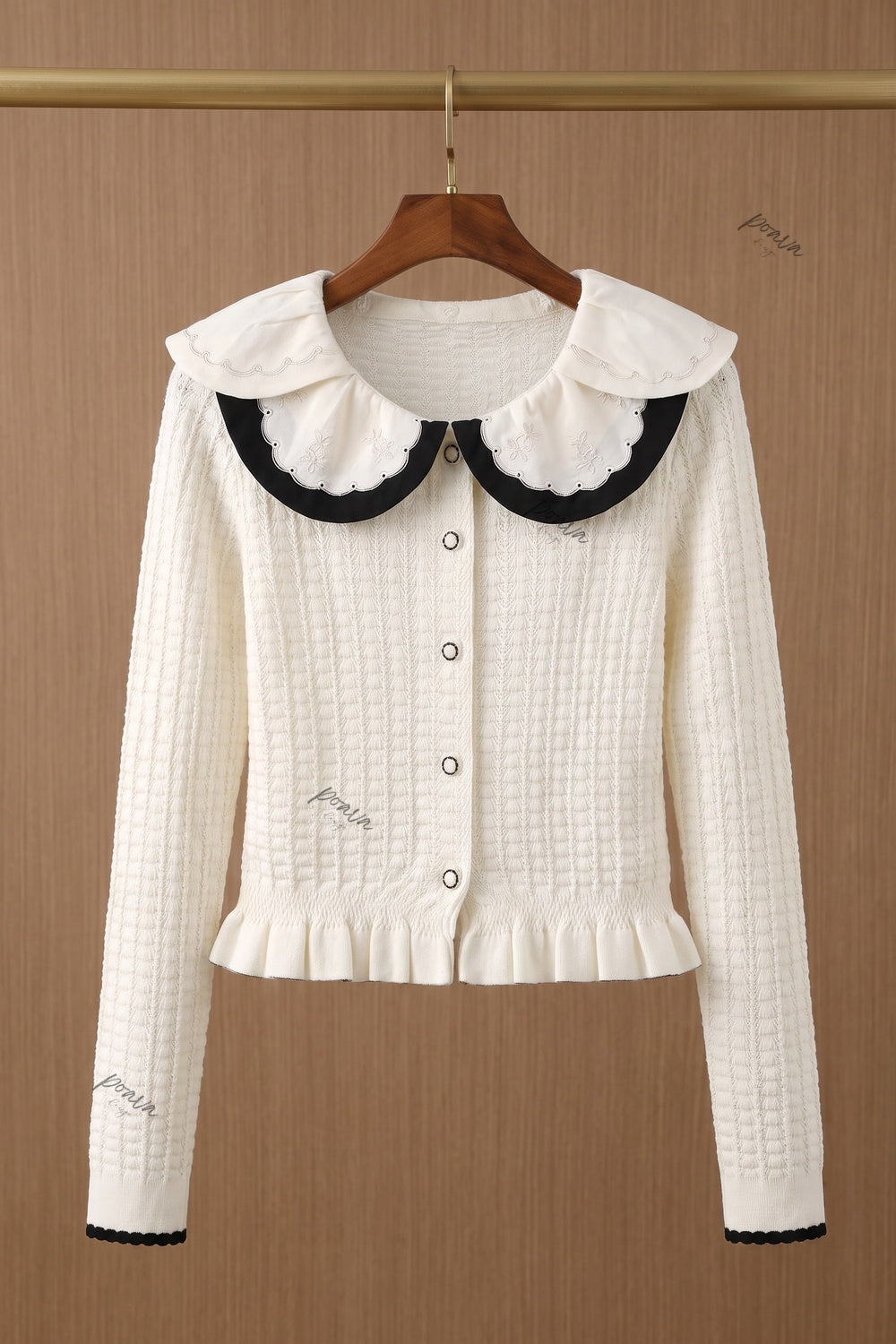 Off-White Textured Knit Fitted Peplum Cardigan off-white textured knit cardigan - product view 2