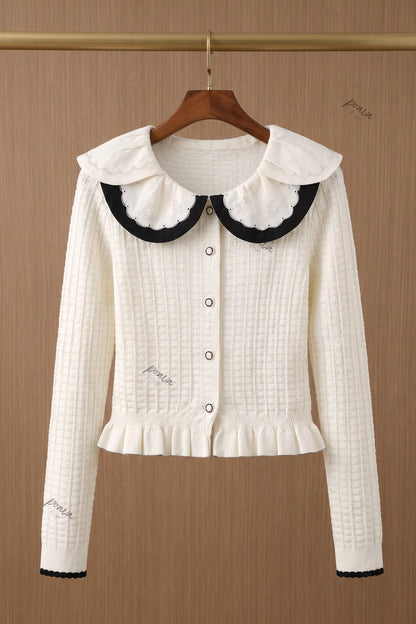 Off-White Textured Knit Fitted Peplum Cardigan off-white textured knit cardigan - product view 2