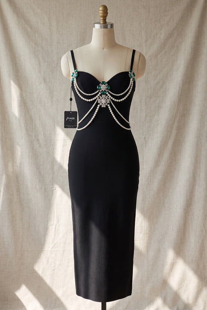 Black Heavy Knit Bandage Bodycon Midi Dress black heavy knit bandage fabric dress - product view 2