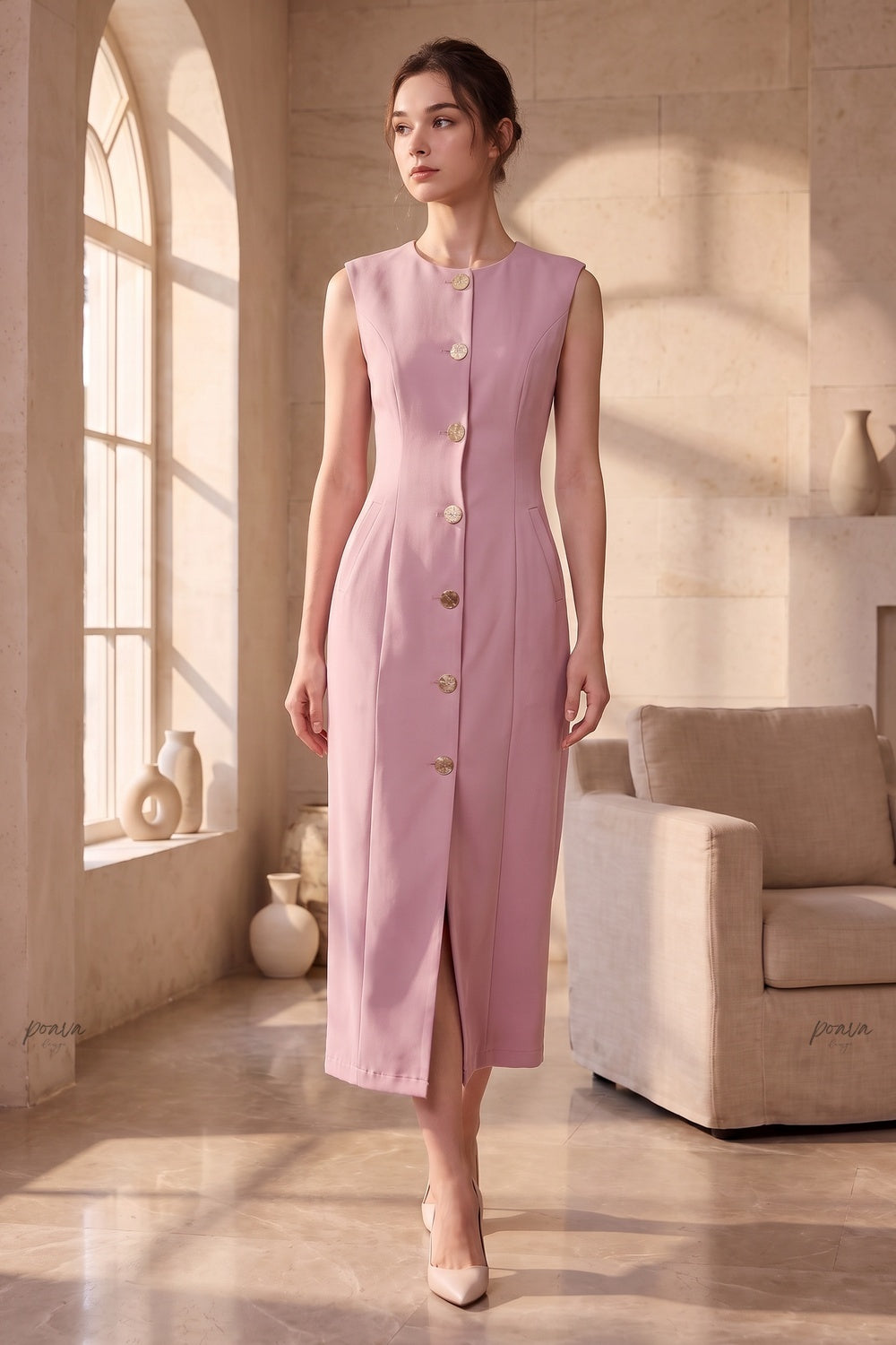 Dusty Pink Woven Suiting Sheath Vest Dress dusty pink woven suiting vest dress - product view 9