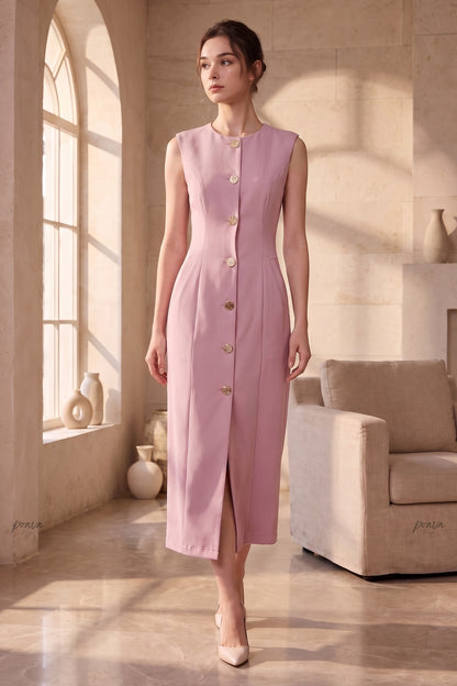 Dusty Pink Woven Suiting Sheath Vest Dress dusty pink woven suiting vest dress - product view 9
