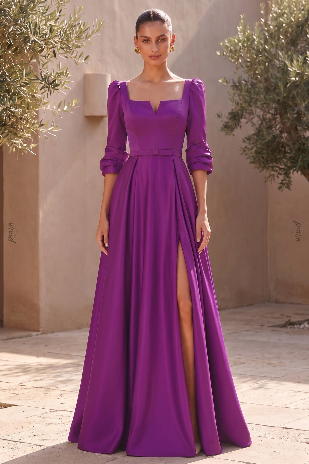Purple Satin A-Line Evening Gown purple satin evening gown - product view 9