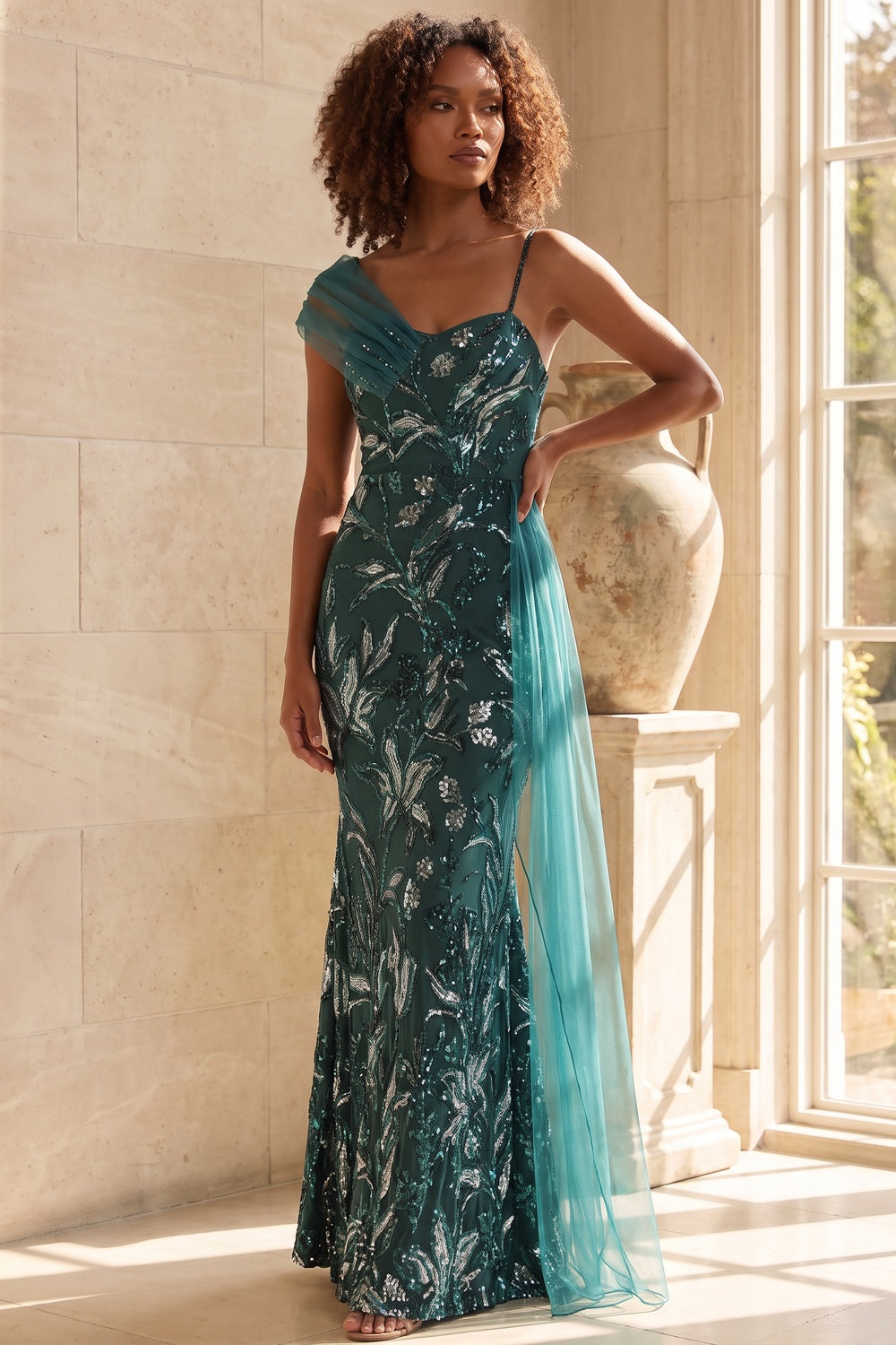 Premium Fabric One-Shoulder Sequin Gown Premium Fabric - product view 7