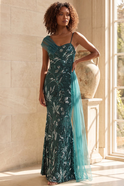 Premium Fabric One-Shoulder Sequin Gown Premium Fabric - product view 7