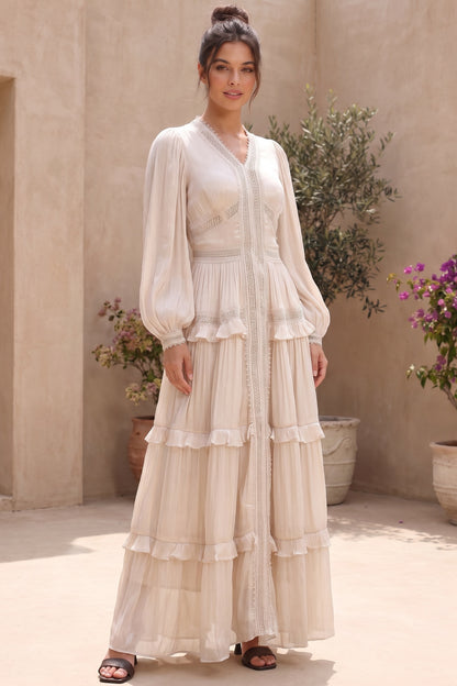Cream Crinkled Satin Tiered A-Line Maxi Dress cream, ivory crinkled satin maxi dress - product view 9