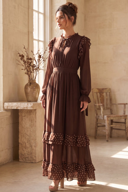 Dark Brown Chiffon A-Line Tiered Maxi Dress dark brown chiffon maxi dress - product view 9