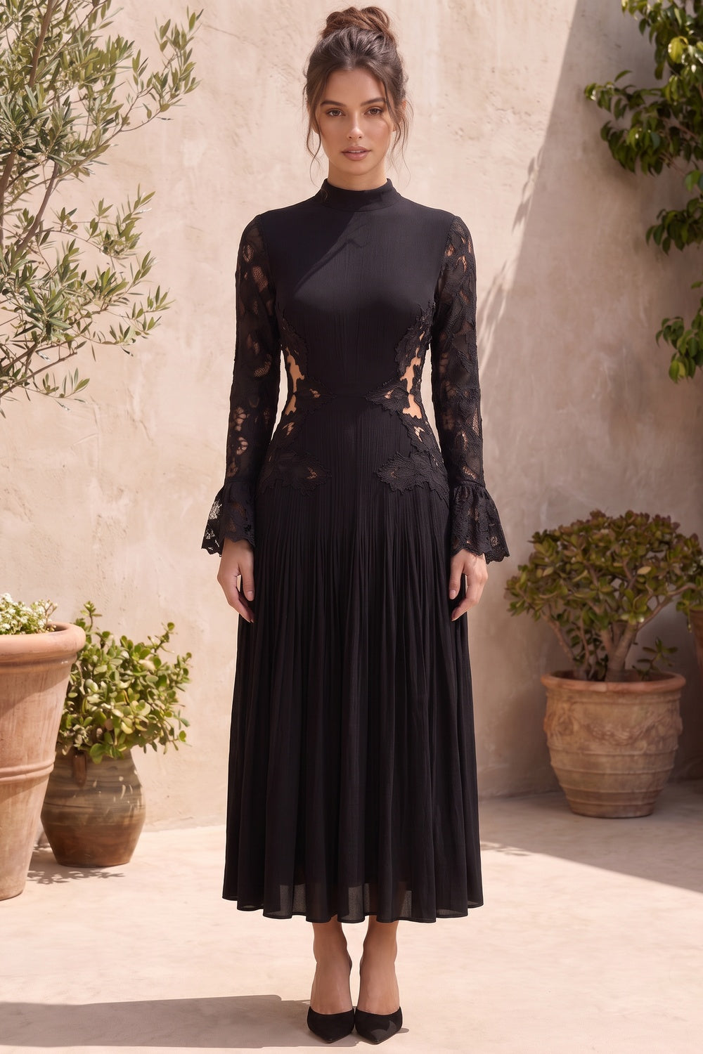 Black Matte Crepe A-line Midi Dress black matte crepe midi dress - product view 9