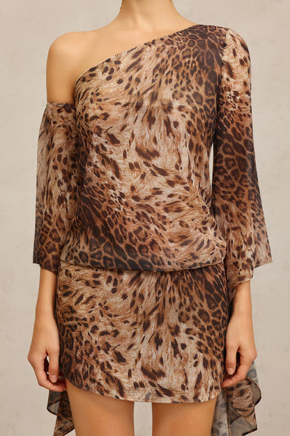 edwina Long Sleeves Leopard Print Mini Dress in brown