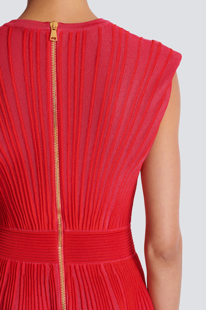v-neck sleeveless flared knit mini dress in red