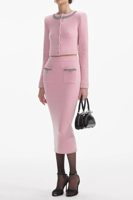 shirley pink embellished jacket & skirt matching set