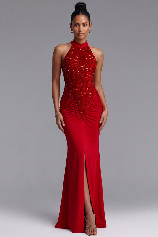 Red Stretch Jersey Mermaid Evening Gown red stretch jersey evening gown - product view 1