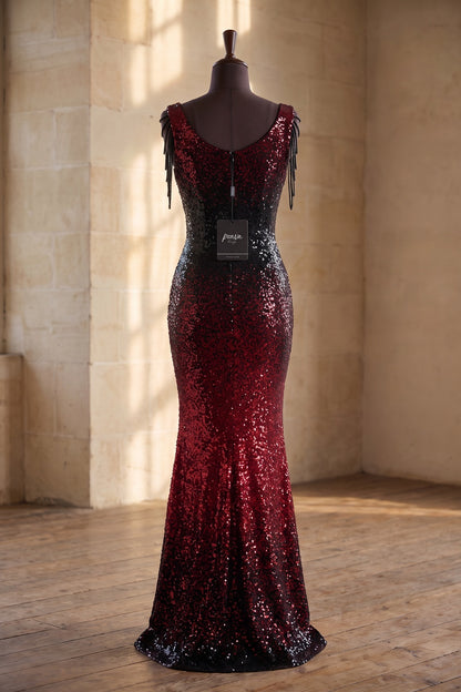 Red and Black Gradient Sequined Mermaid Evening Gown red, black sequined mesh evening gown - product view 4