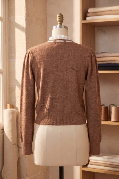 caramel brown textured wool-blend knit fitted, cropped cardigan caramel brown textured wool-blend knit cardigan - product view 4