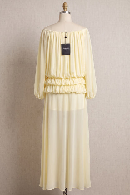 Pale Yellow Chiffon Off-The-Shoulder Blouson Two-Piece Set pale yellow chiffon two-piece set - product view 4