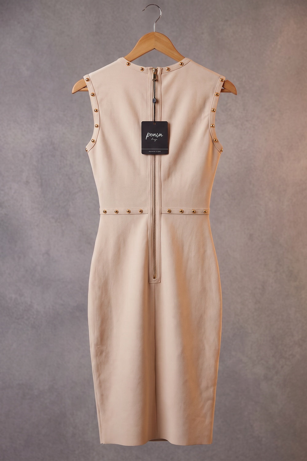 Beige Dome Stud Sheath Bodycon Dress beige dense stretch knit dress - product view 4
