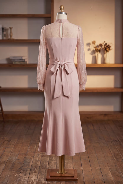 Dusty Pink Structured Crepe Mermaid Midi Dress dusty pink structured crepe midi dress - product view 4