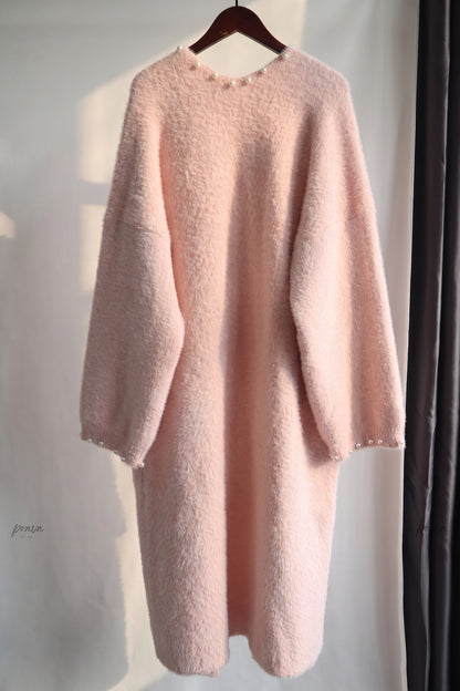 Pale Pink Eyelash Knit Oversized Cocoon Open-Front Cardigan pale pink eyelash knit long open-front cardigan - product view 4