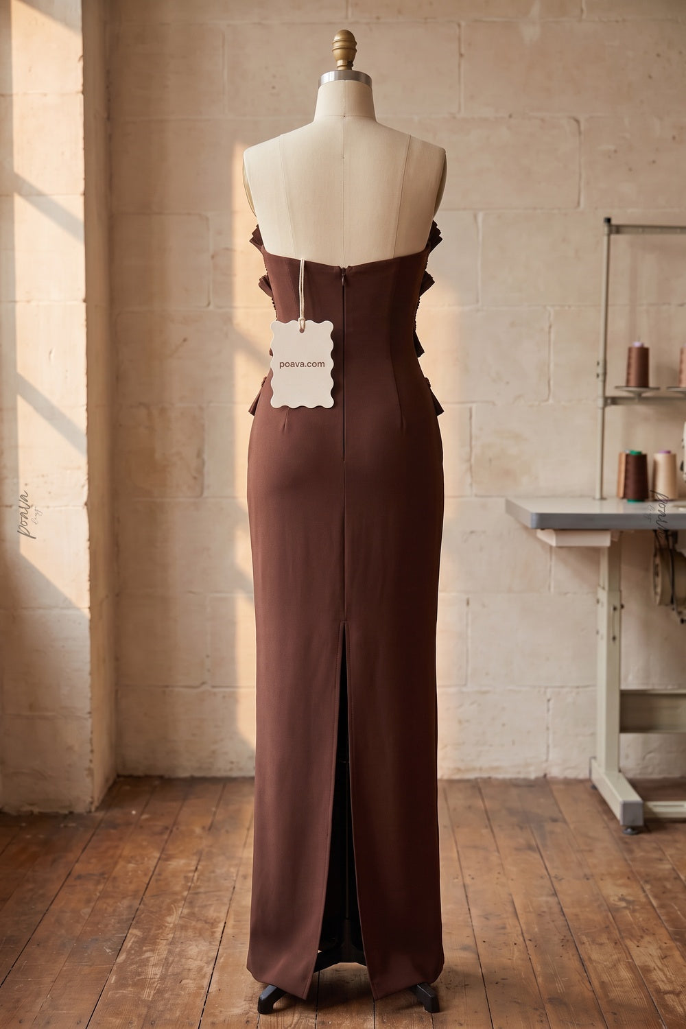 Chocolate Brown Matte Crepe Column Evening Gown chocolate brown heavyweight matte crepe evening gown - product view 4