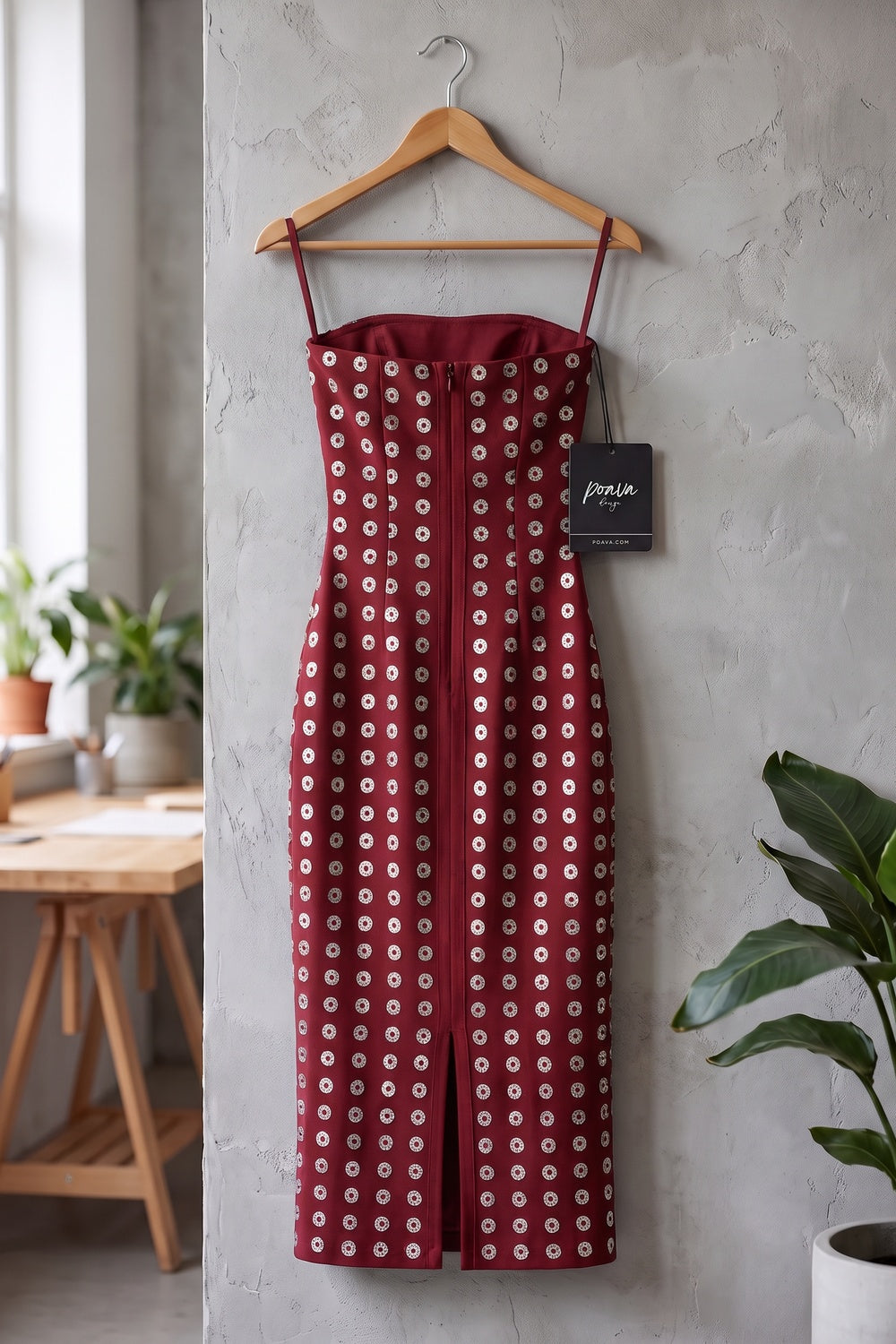 Burgundy Heavy Stretch Knit Bodycon Midi Dress burgundy heavy stretch knit midi dress - product view 4
