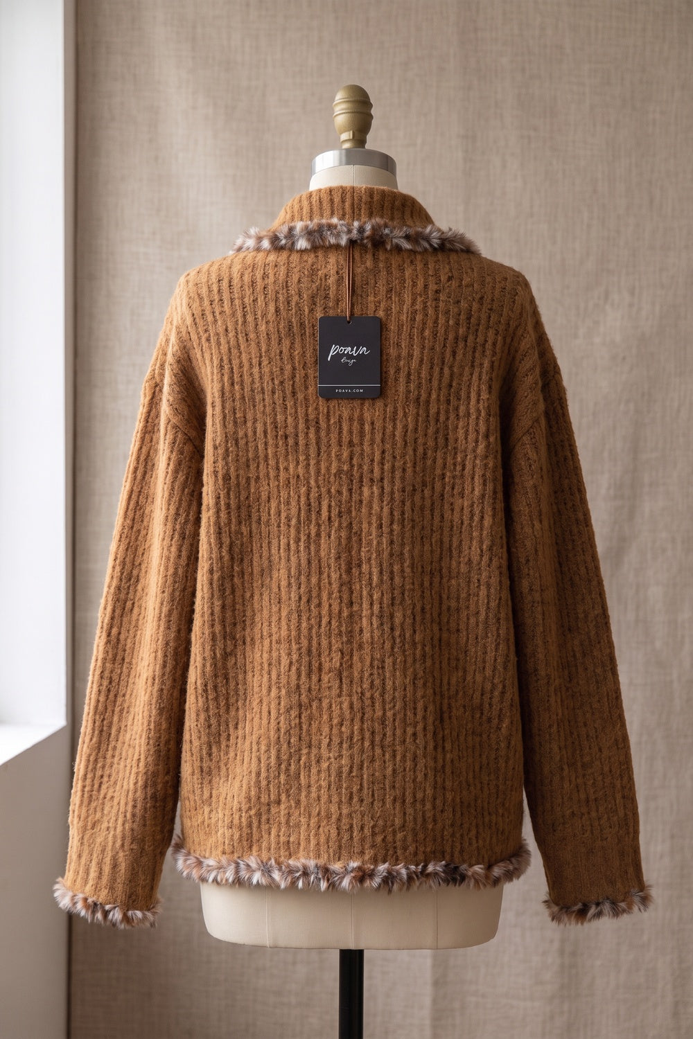 Caramel Brown Textured Mohair-Blend Knit Boxy Cardigan Jacket caramel brown textured mohair-blend knit cardigan jacket - product view 4
