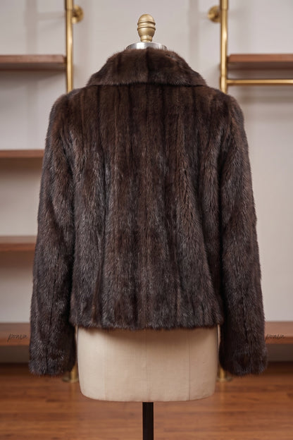 Dark Brown Fur Boxy Cropped Jacket dark brown fur jacket - product view 4