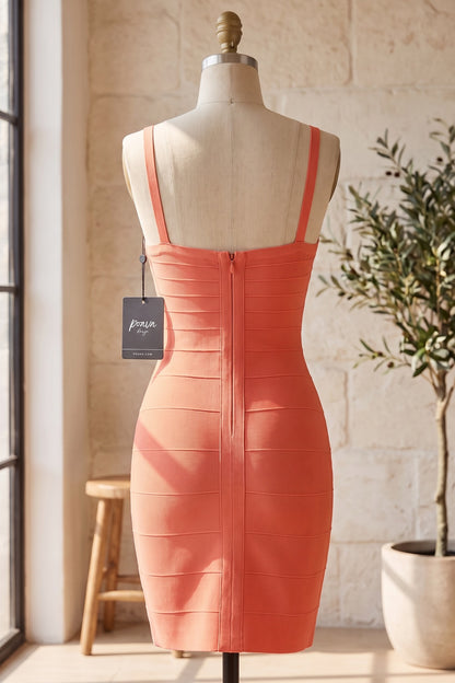 Coral Heavy Stretch Knit Bodycon Dress coral, peach heavy stretch knit dress - product view 4