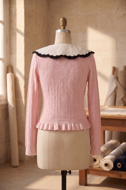 Light Pink Textured Knit Fitted Ruffled Hem Cardigan light pink textured knit cardigan - product view 4