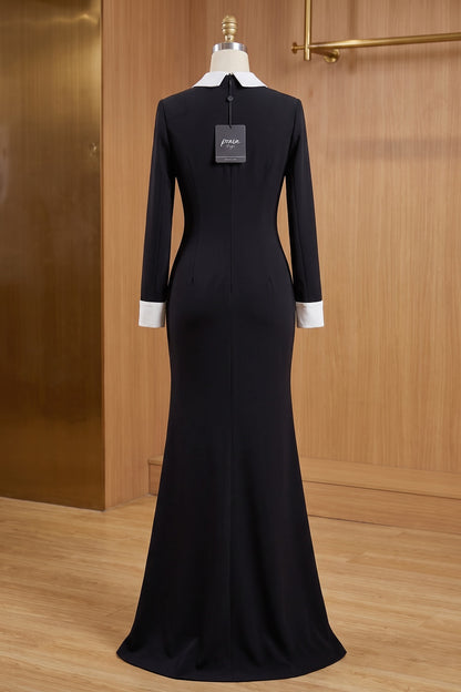 Black Structured Crepe Mermaid Gown with Crystal Embellishment black structured crepe gown - product view 4