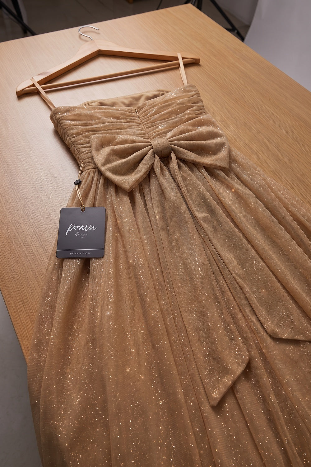 Gold Glitter Tulle Overlay A-Line Fit-and-Flare Dress gold, bronze glitter tulle overlay dress - product view 4