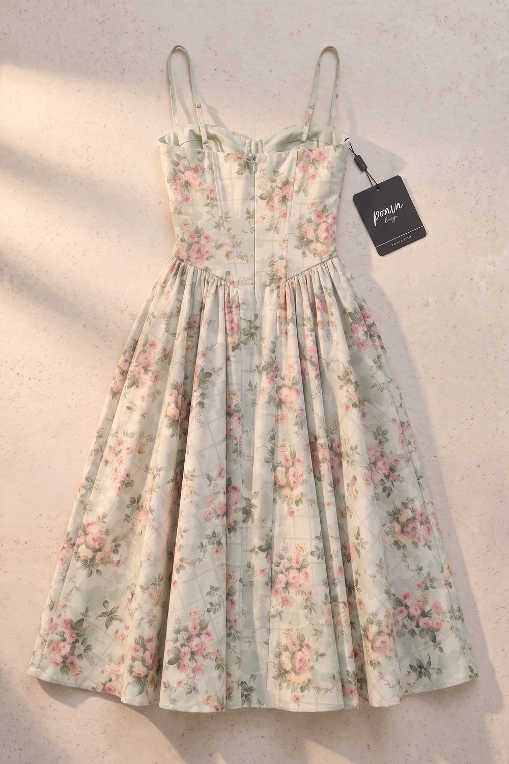 Pale Sage Green Structured Woven Cotton or Jacquard Fit-and-Flare Dress pale sage green structured woven cotton or jacquard dress - product view 4
