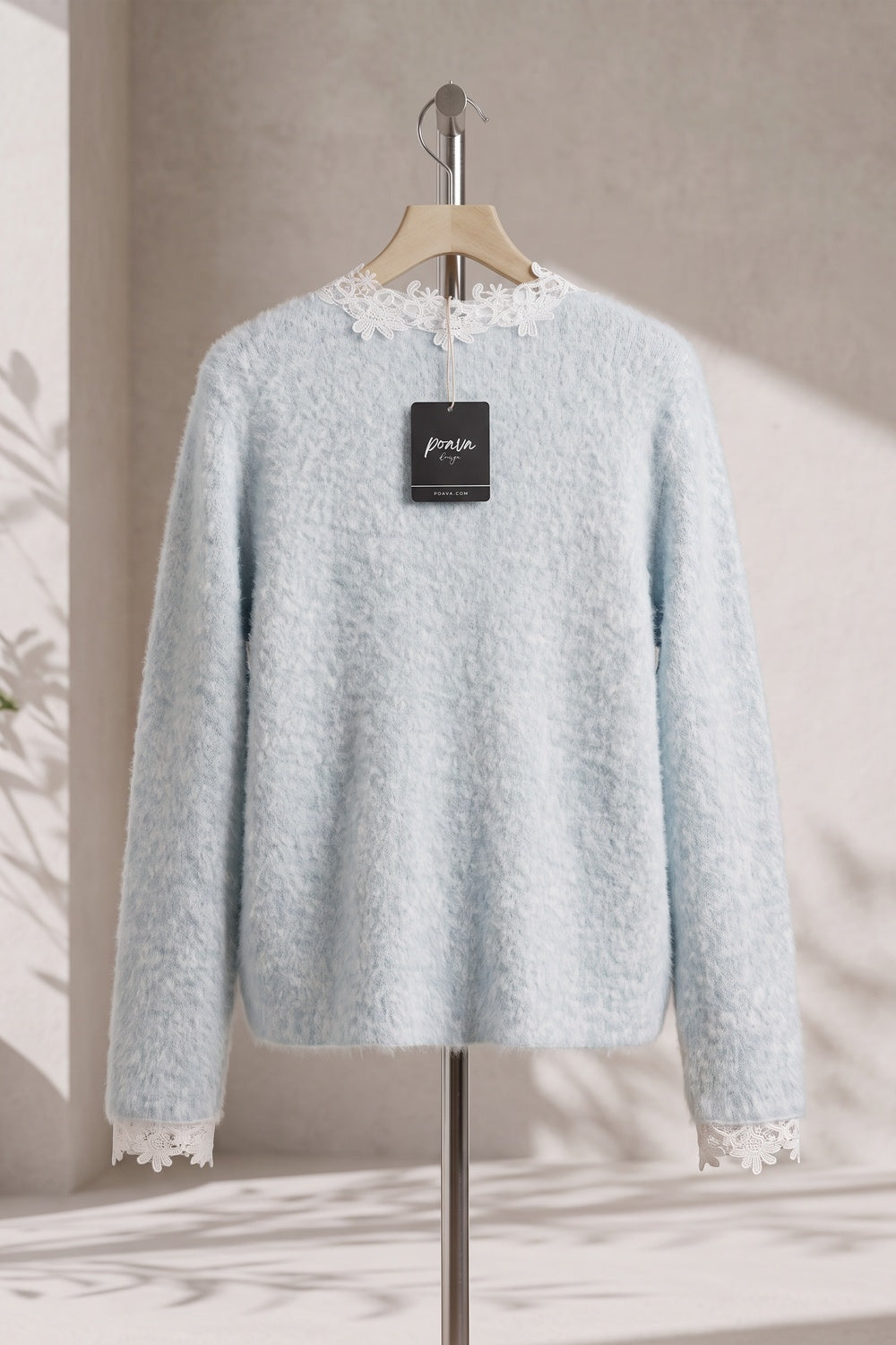 pale ice blue mohair-blend knit boxy, slightly cropped cardigan pale ice blue, light grey mohair-blend knit cardigan - product view 4