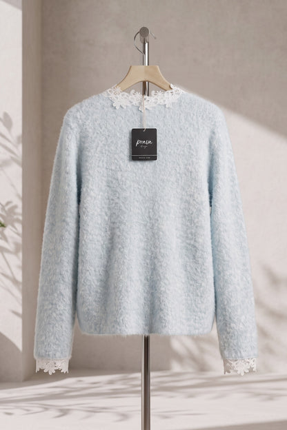 pale ice blue mohair-blend knit boxy, slightly cropped cardigan pale ice blue, light grey mohair-blend knit cardigan - product view 4