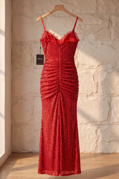 Red Sequined Mesh Bodycon Column Evening Gown red sequined mesh evening gown - product view 4