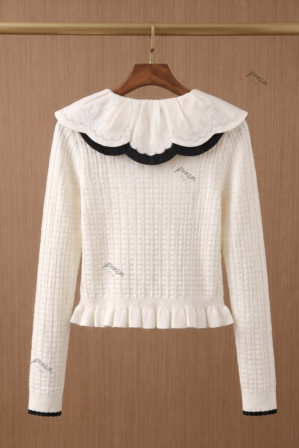 Off-White Textured Knit Fitted Peplum Cardigan off-white textured knit cardigan - product view 4