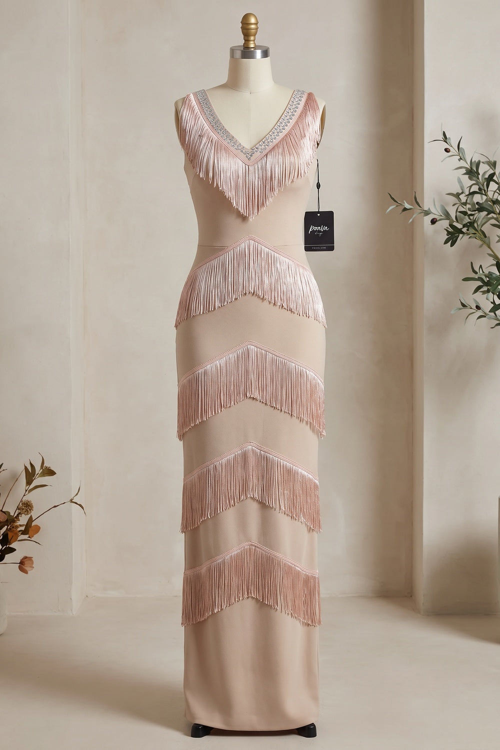beige heavy stretch knit column evening gown beige heavy stretch knit evening gown - product view 2