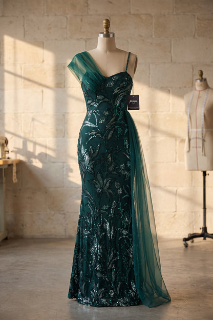 Premium Fabric One-Shoulder Sequin Gown Premium Fabric - product view 5