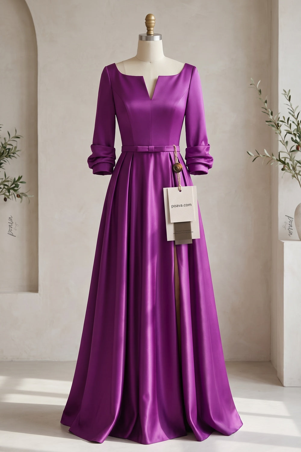 Purple Satin A-Line Evening Gown purple satin evening gown - product view 2