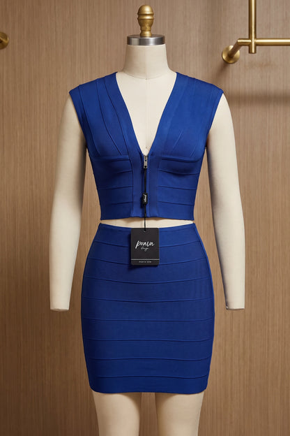 Royal Blue Heavy Bandage Knit Bodycon Two-Piece Set royal blue heavy bandage knit two-piece set - product view 2