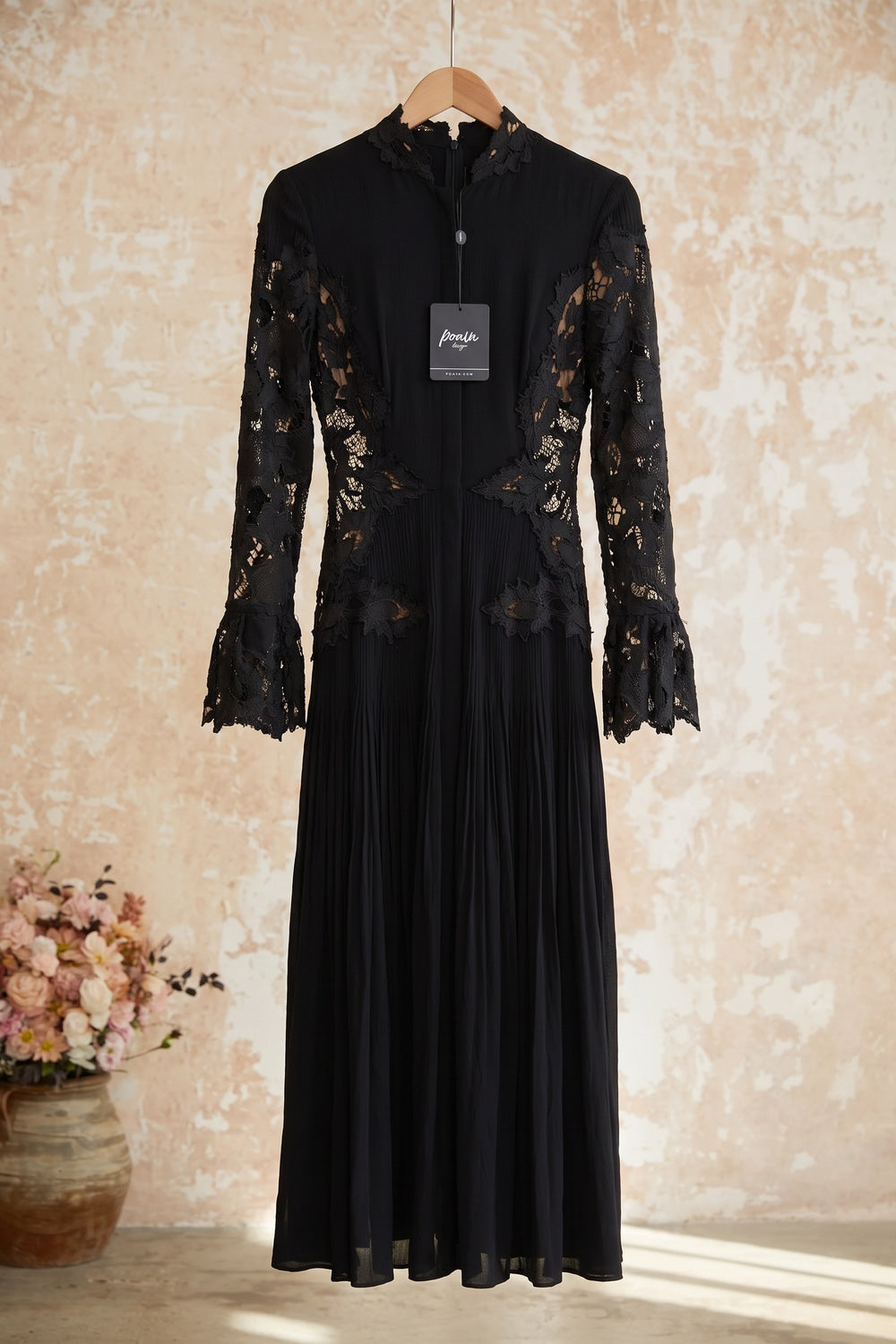 Black Matte Crepe A-line Midi Dress black matte crepe midi dress - product view 2