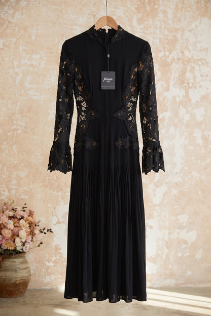 Black Matte Crepe A-line Midi Dress black matte crepe midi dress - product view 2