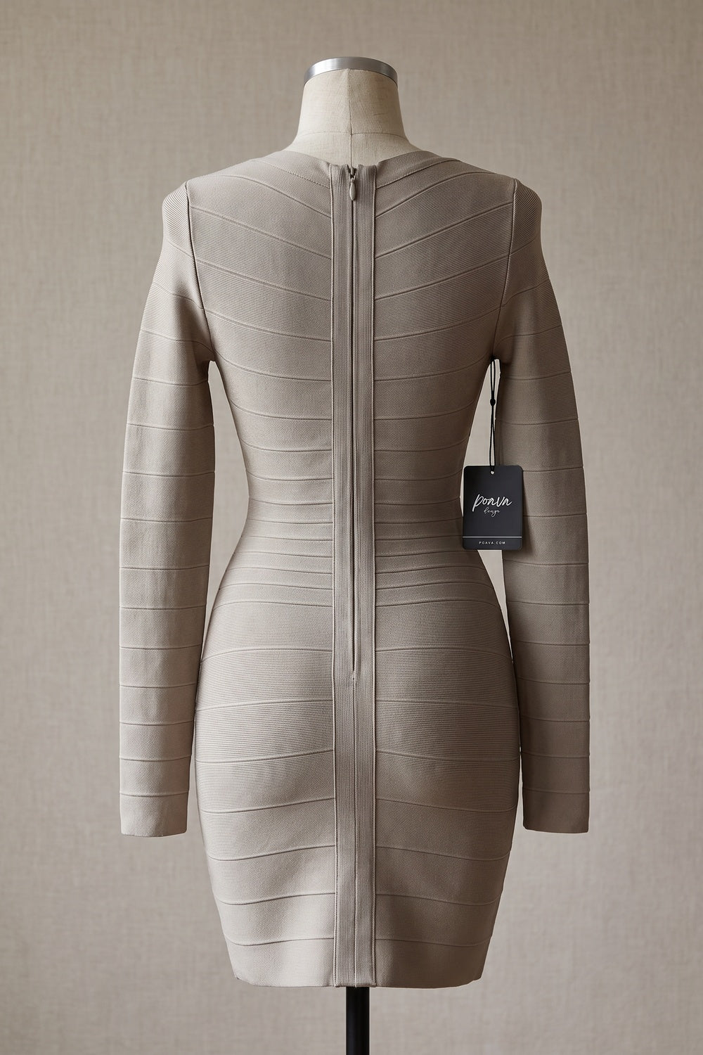 Taupe Ribbed Bandage Bodycon Dress taupe heavy stretch knit dress - product view 2