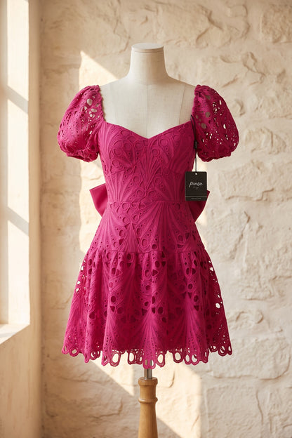 Magenta Guipure Lace Mini Dress magenta guipure lace mini dress - product view 2
