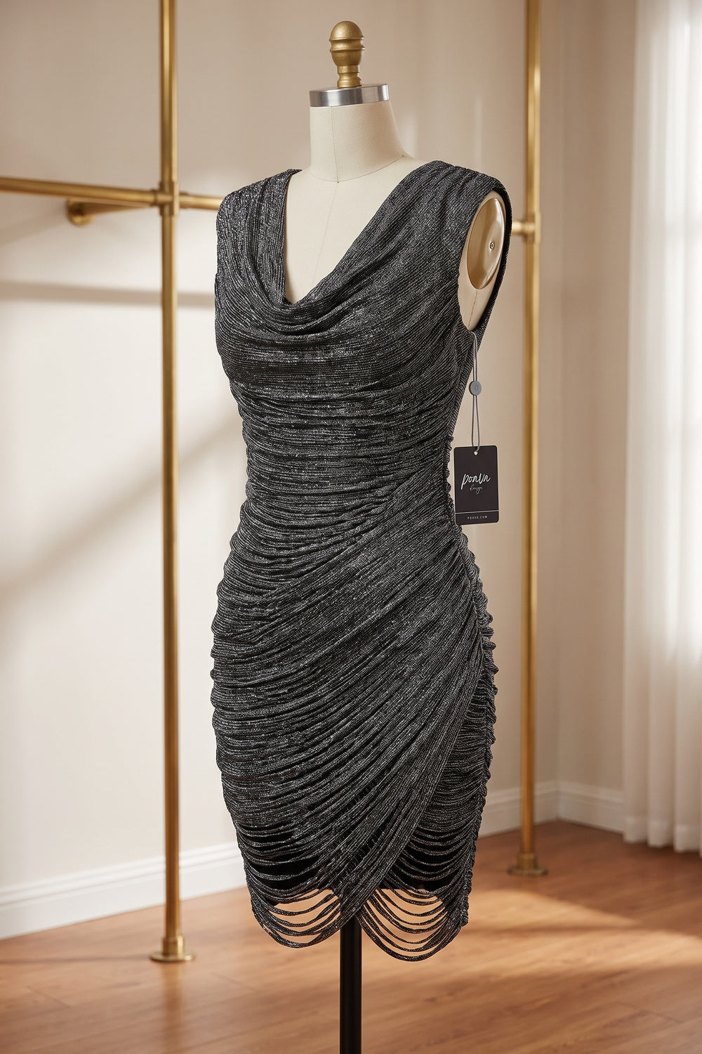 Charcoal Grey Metallic Lurex Knit Bodycon Dress charcoal grey, silver metallic lurex knit dress - product view 2