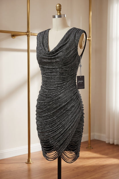 Charcoal Grey Metallic Lurex Knit Bodycon Dress charcoal grey, silver metallic lurex knit dress - product view 2