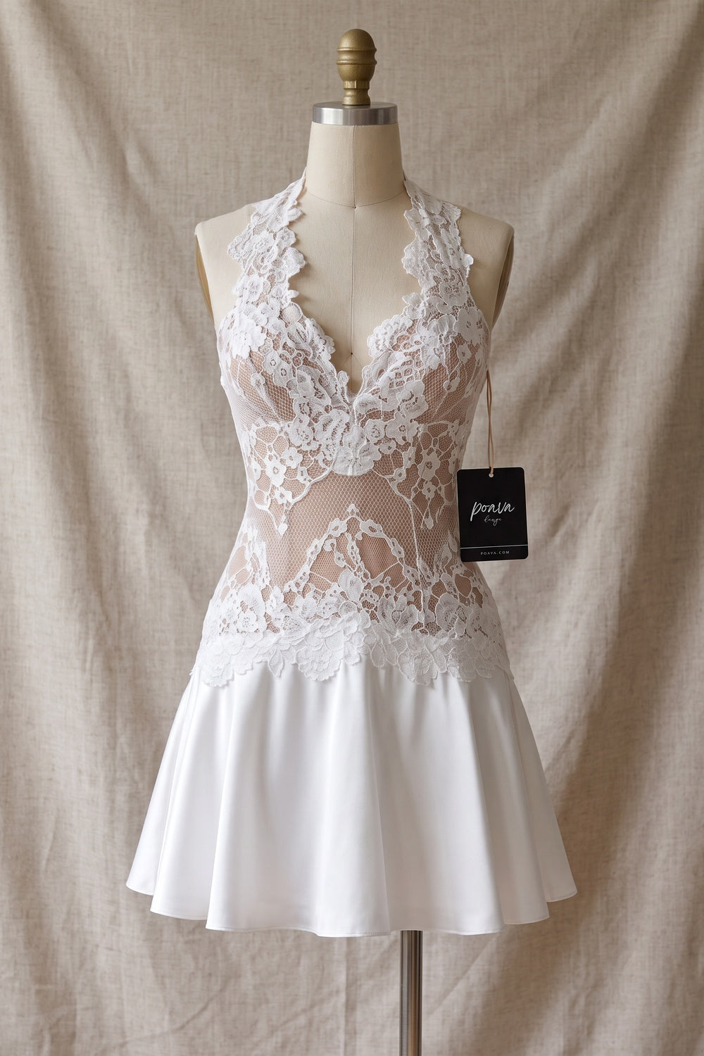 White Halter Lace Mini Dress Premium Fabric - product view 5